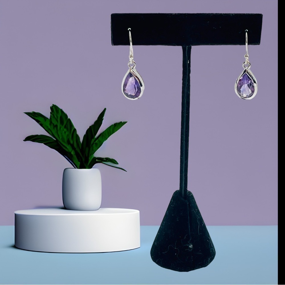 NEW Sterling silver teardrop earrings with amethyst stones